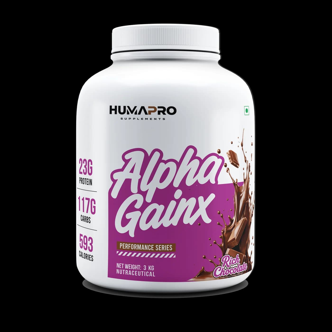 HumaPro Alpha Gainx – Rich Chocolate, 3 kg tub, front